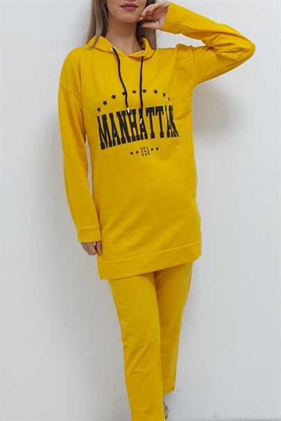 Manhattan Baskılı Tunik Eşofman Takımı Sarı